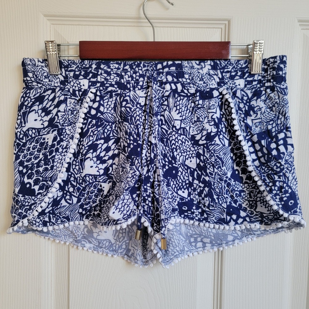 Lilly Pulitzer for Target Blue Challis Pom Pom Shorts Upstream Print Size Small‎
